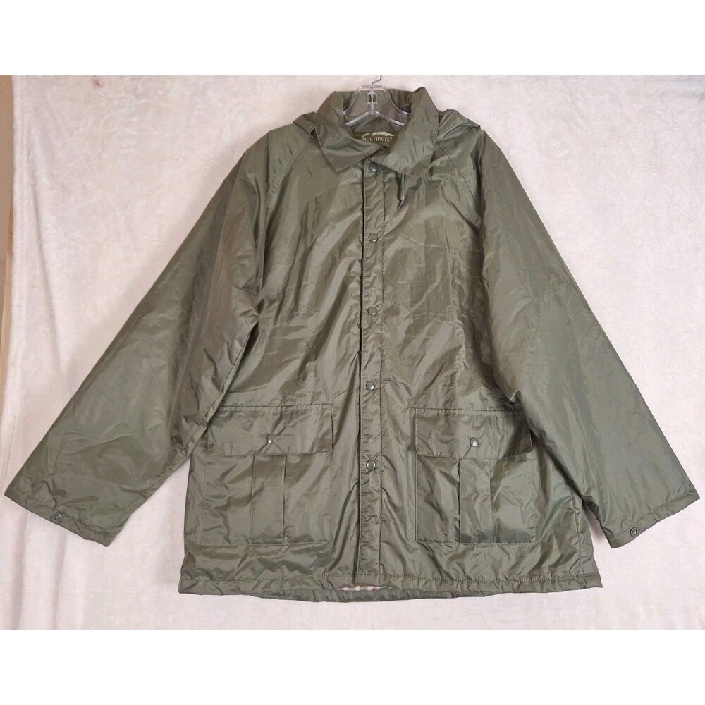Northwest Territory Mens M Green Rain Jacket Hooded Plaid Fleece Lined Pockets